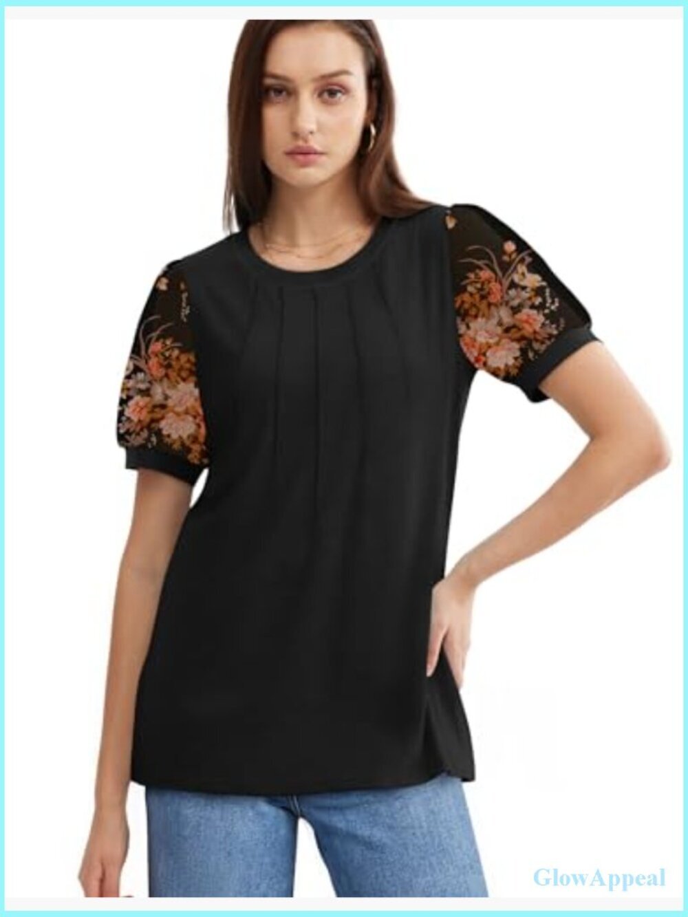 Pleated Swiss Dot Puff Sleeve Crew Neck T-Shirt Loose Casual Top S-3XL - Picture 3 of 7